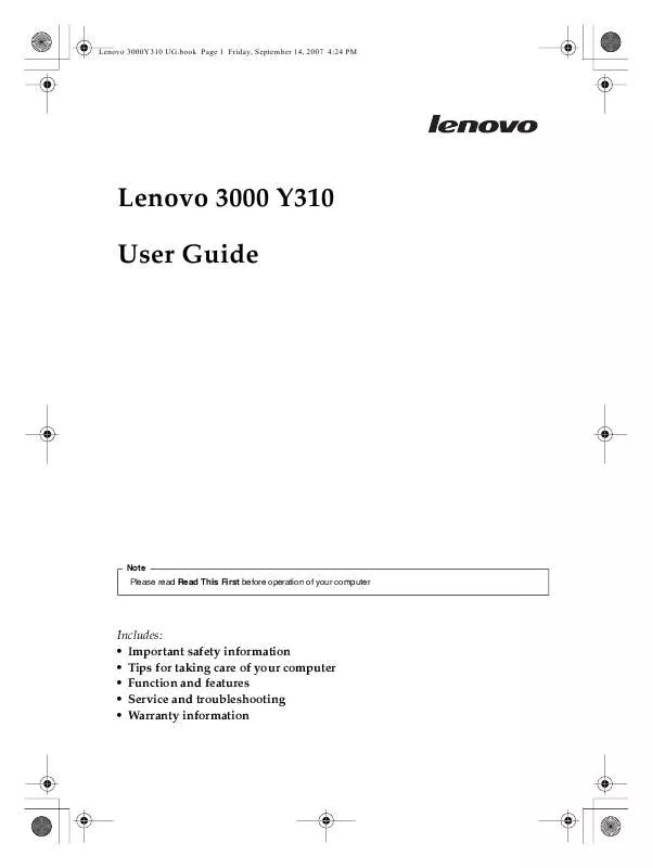 Mode d'emploi LENOVO 3000 Y310