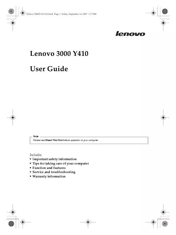 Mode d'emploi LENOVO 3000 Y410