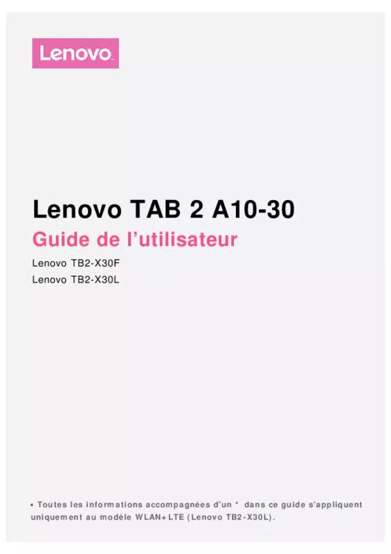 Mode d'emploi LENOVO TAB 2 A10-30 10  2 GO RAM