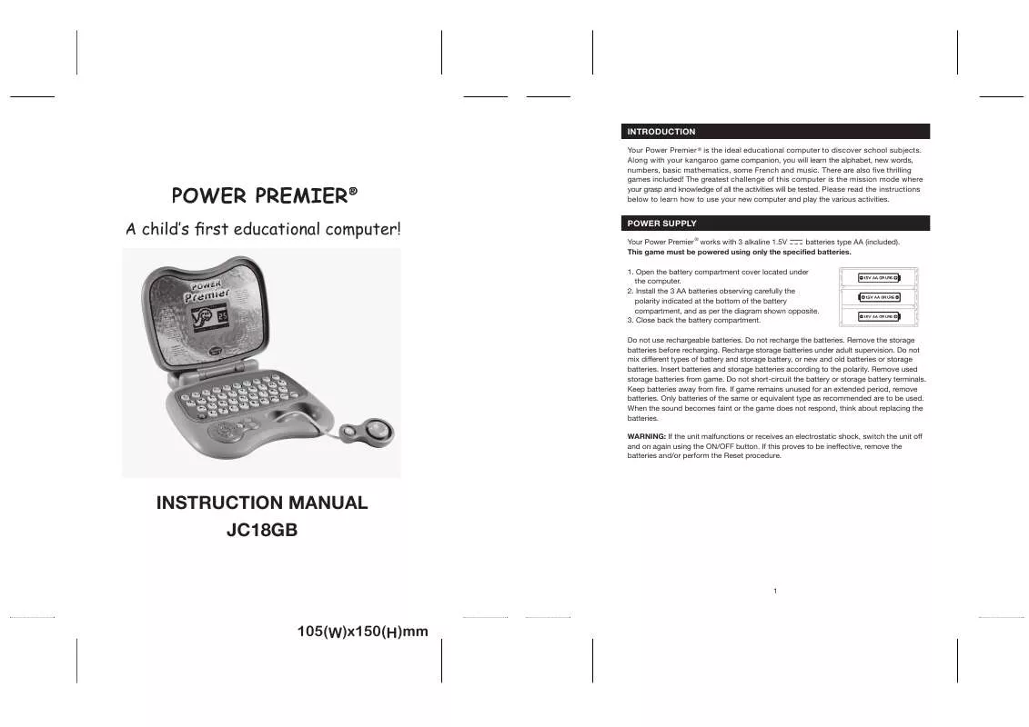 Mode d'emploi LEXIBOOK JC18GB POWER PREMIER