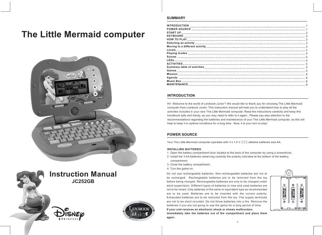 Mode d'emploi LEXIBOOK THE LITTLE MERMAID COMPUTER