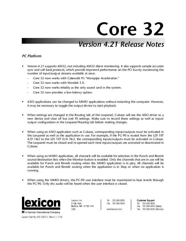 Mode d'emploi LEXICON CORE 32 V4.21