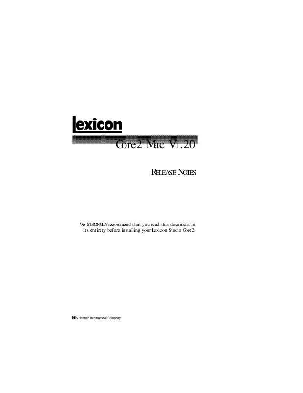 Mode d'emploi LEXICON CORE2 MAC V1.20