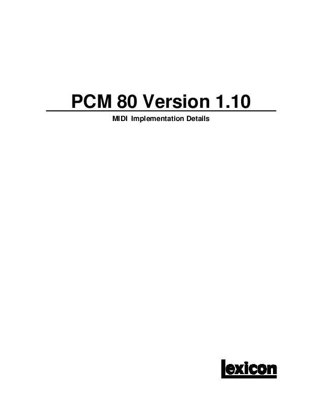 Mode d'emploi LEXICON PCM 80 V1.10