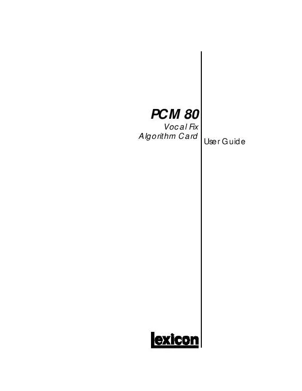 Mode d'emploi LEXICON PCM 80