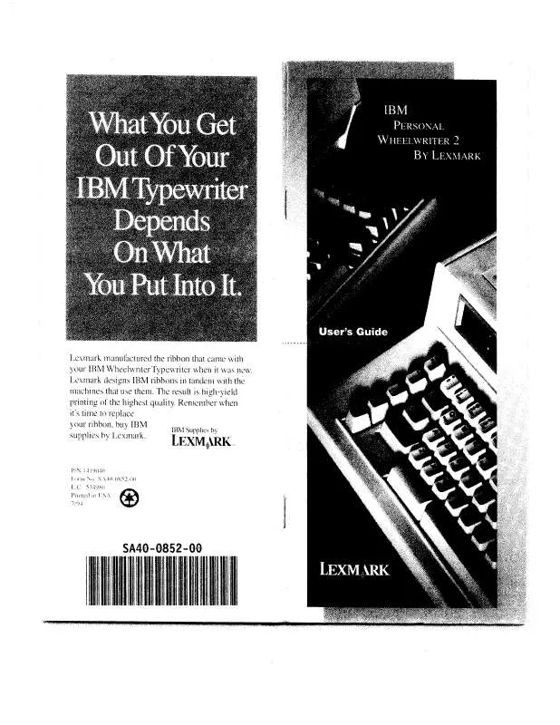 Mode d'emploi LEXMARK IBM PERSONAL WHEELWRITER 2