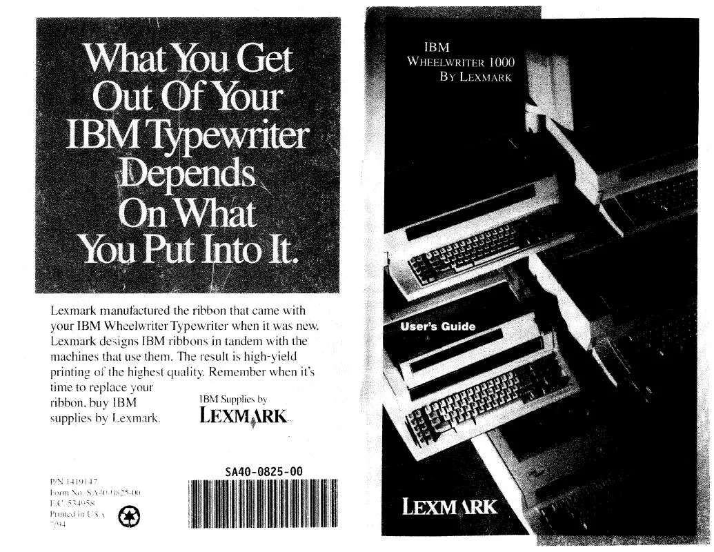 Mode d'emploi LEXMARK IBM WHEELWRITER 1000