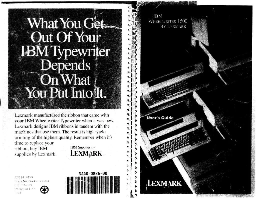 Mode d'emploi LEXMARK IBM WHEELWRITER 1500