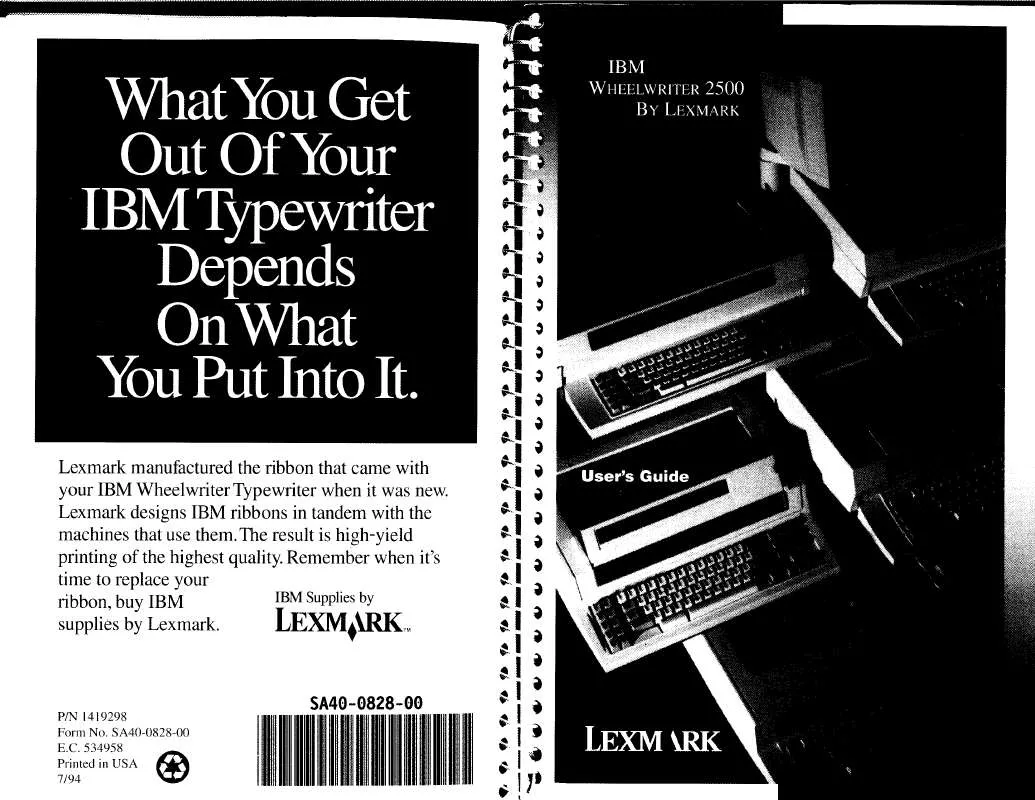 Mode d'emploi LEXMARK IBM WHEELWRITER 2500