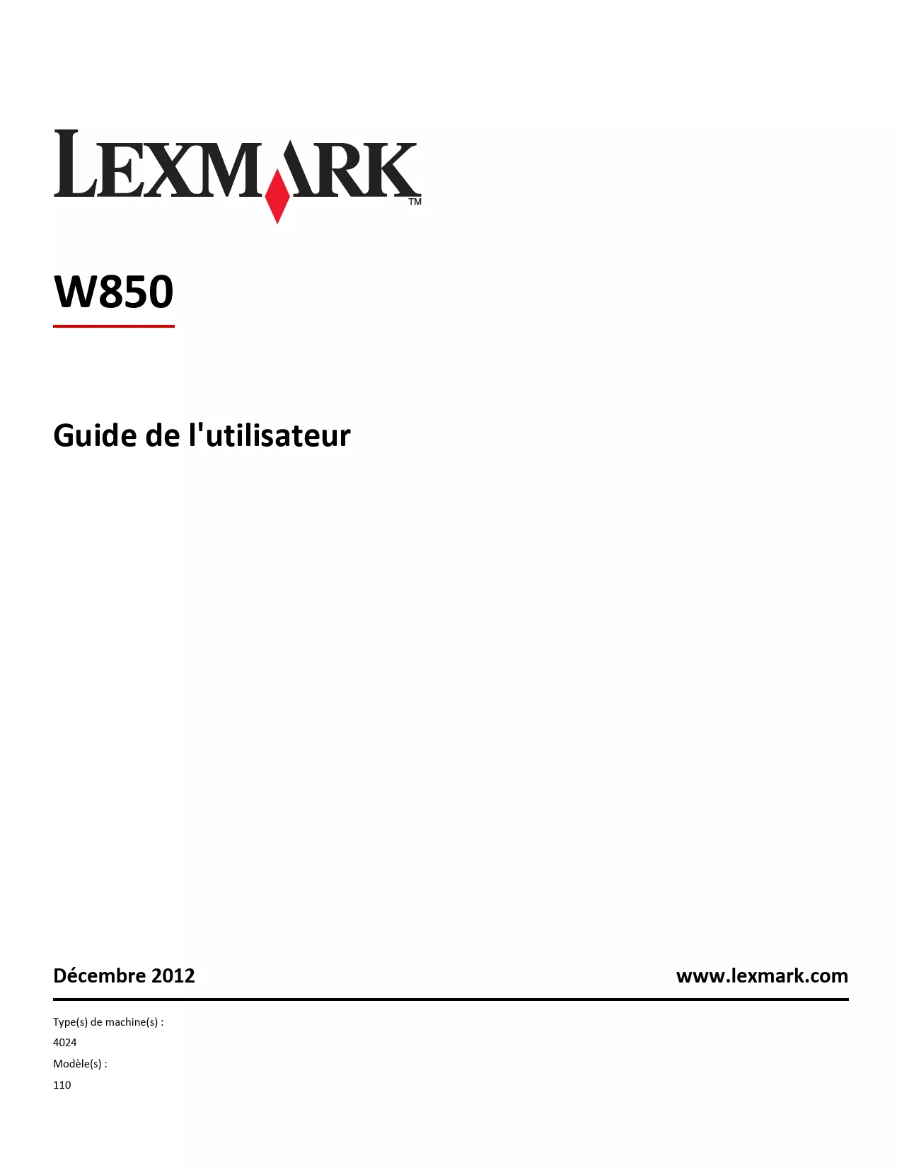 Mode d'emploi LEXMARK W850
