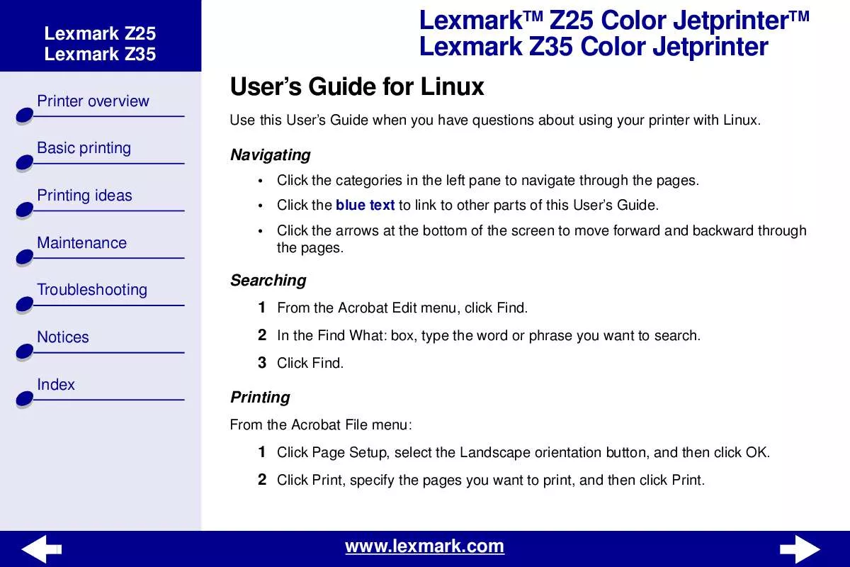 Mode d'emploi LEXMARK Z25