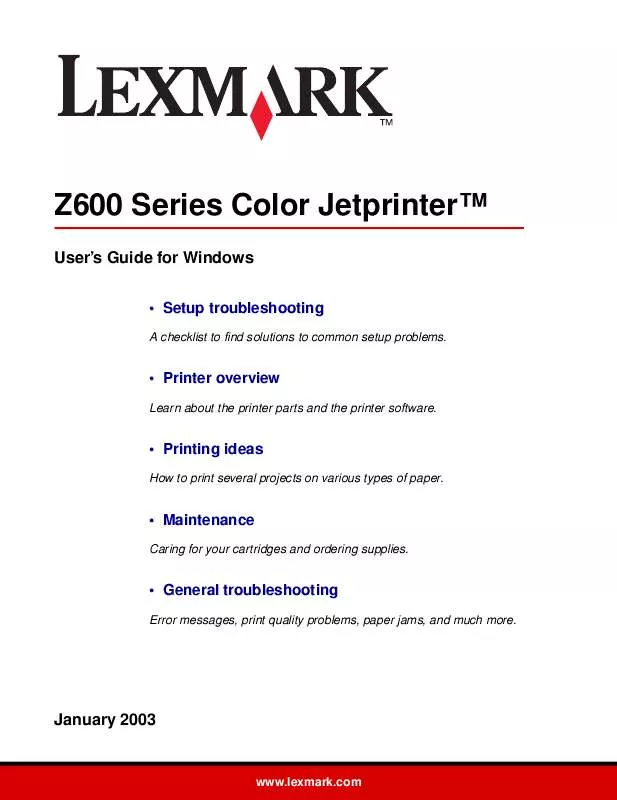 Mode d'emploi LEXMARK Z600 COLOR JETPRINTER