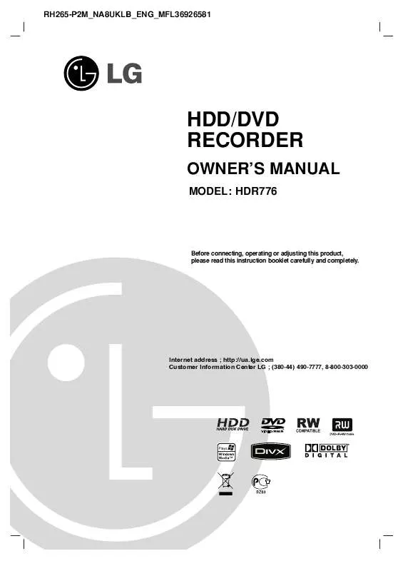 Mode d'emploi LG HDR-776
