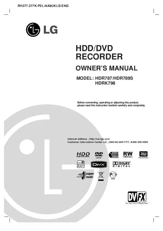 Mode d'emploi LG HDR-789S