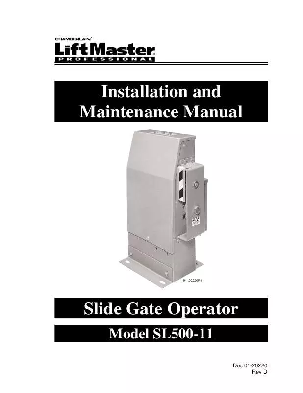 Mode d'emploi LIFT-MASTER SL500