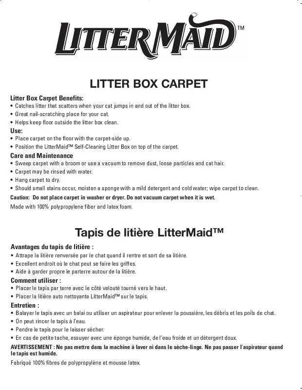 Mode d'emploi LITTERMAID LITTER BOX CARPET