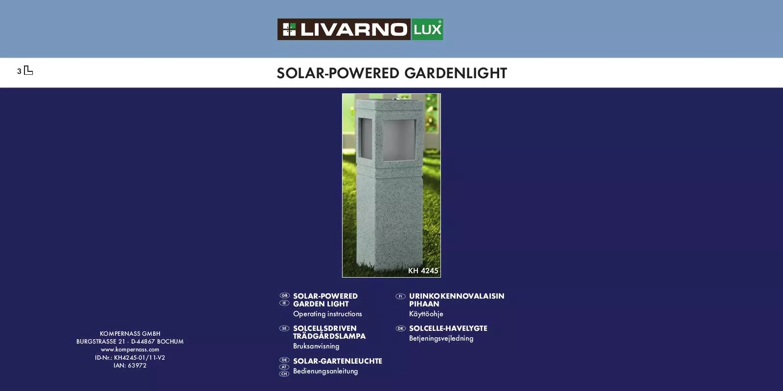 Mode d'emploi LIVARNO KH 4245 SOLAR-POWERED GARDEN LIGHT