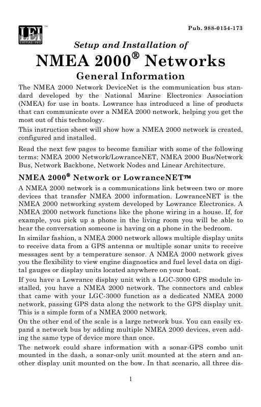 Mode d'emploi LOWRANCE NMEA 2000 GENERAL INFORMATION PAMPLET