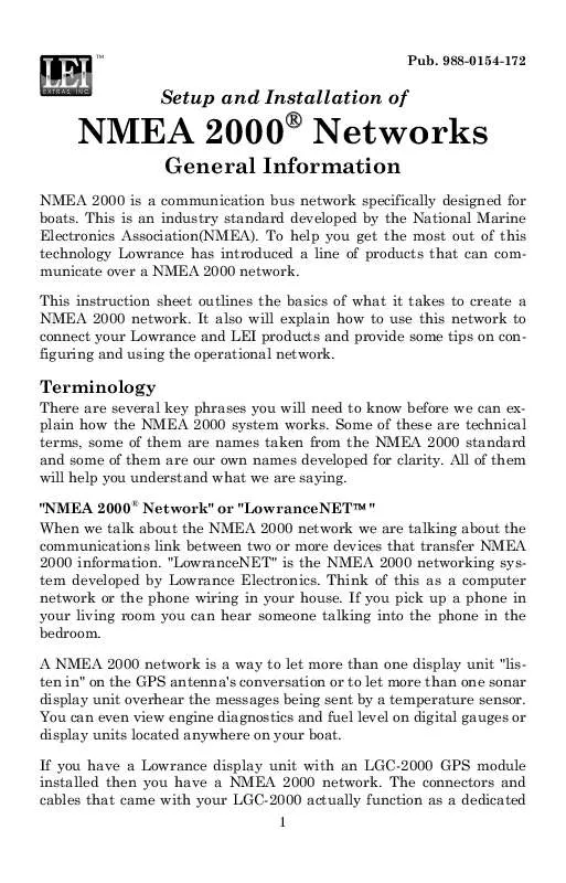 Mode d'emploi LOWRANCE NMEA 2000 NETWORKS