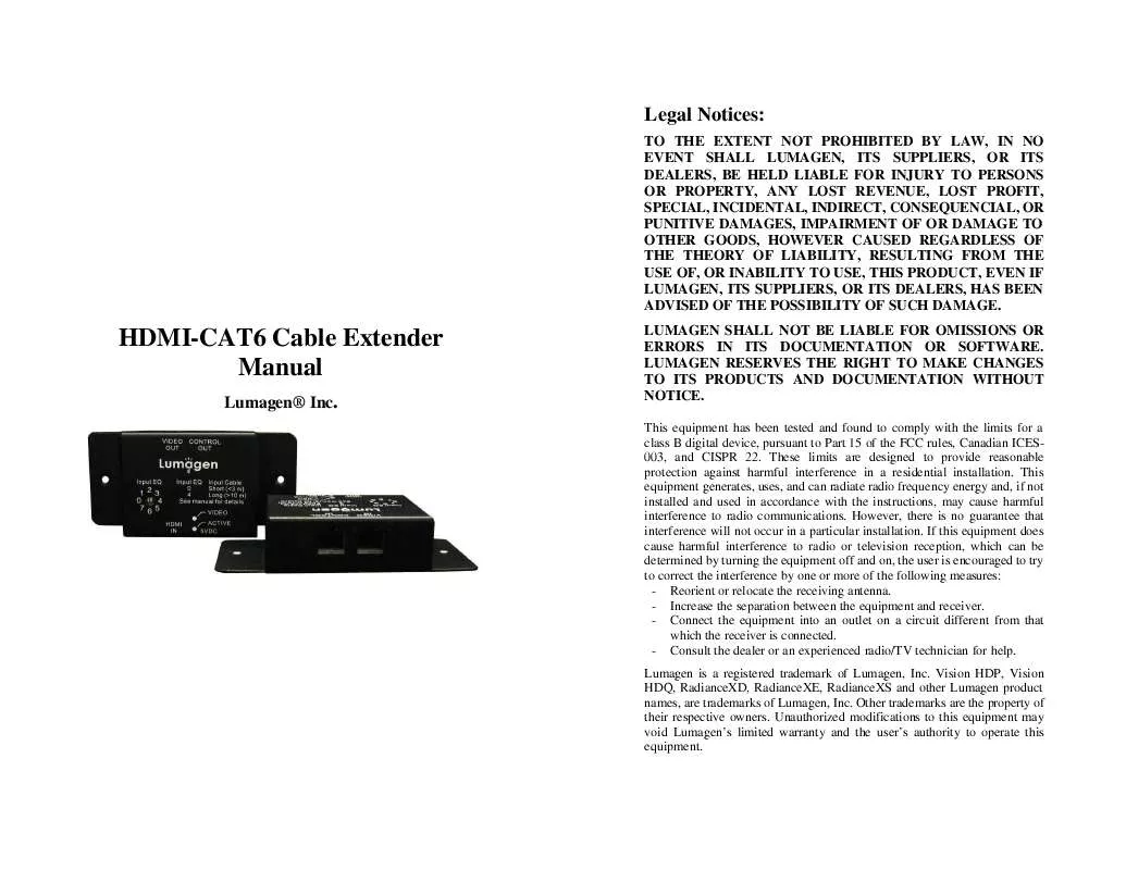 Mode d'emploi LUMAGEN HDMI-CAT6
