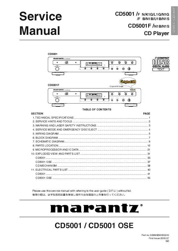 Mode d'emploi MARANTZ CD-5001