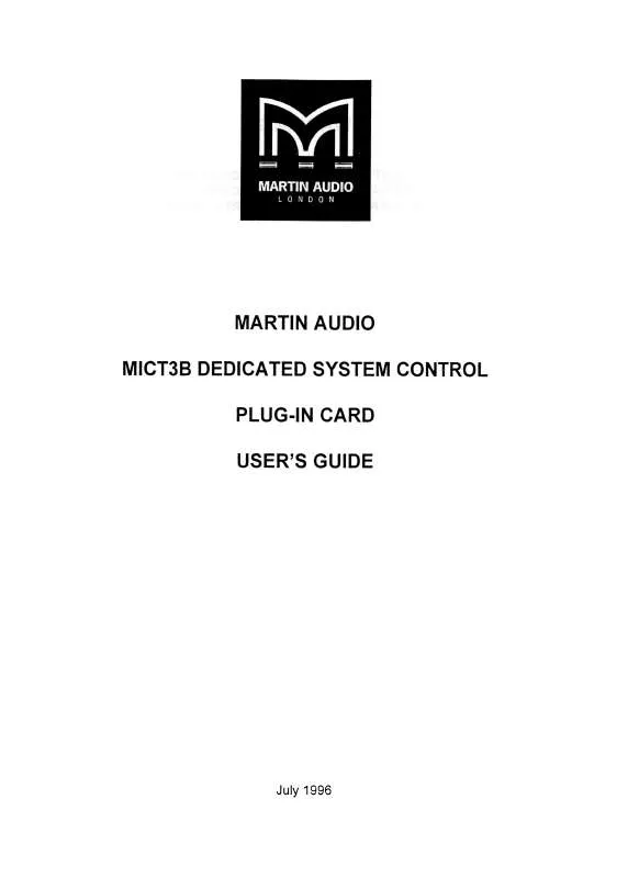 Mode d'emploi MARTIN AUDIO MICT3B
