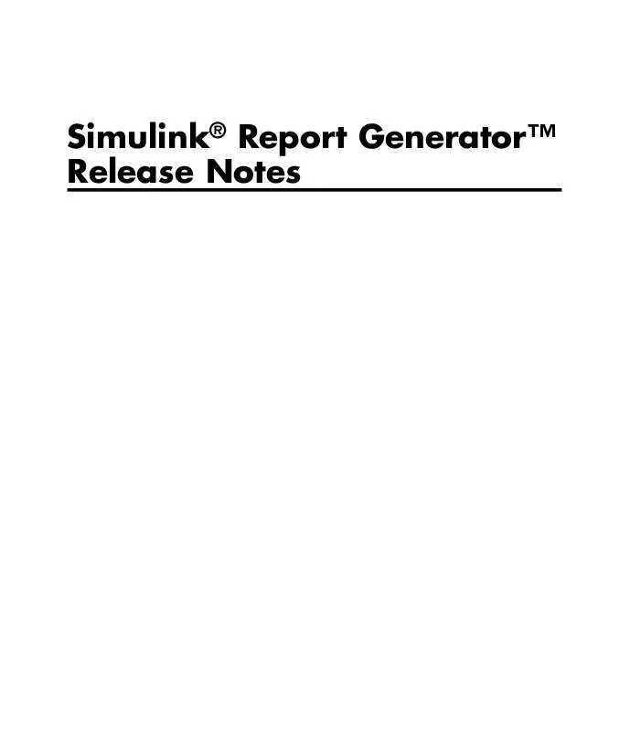 Mode d'emploi MATLAB SIMULINK REPORT GENERATOR