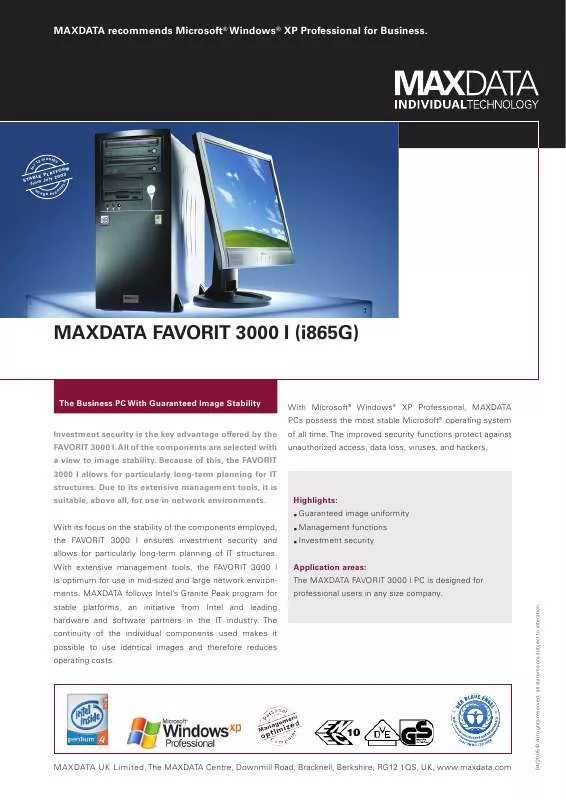 Mode d'emploi MAXDATA FAVORIT 3000 I I865G
