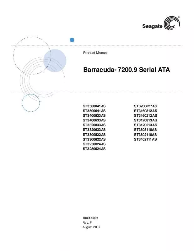 Mode d'emploi MAXTOR BARRACUDA 7200.9 ATA