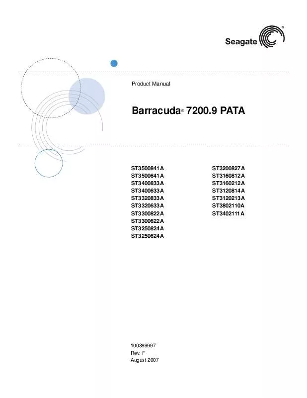 Mode d'emploi MAXTOR BARRACUDA 7200.9 PATA