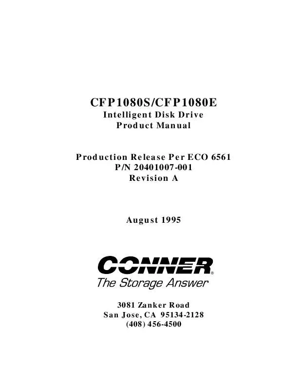 Mode d'emploi MAXTOR CFP1080E