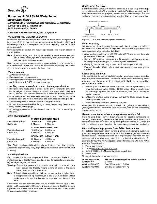 Mode d'emploi MAXTOR MOMENTUS 5400.3 SATA BLADE SERVER