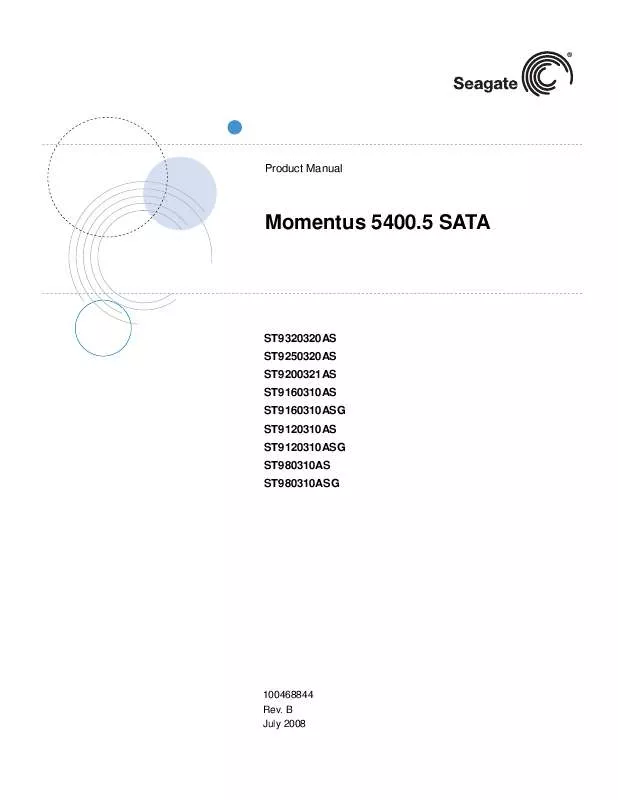 Mode d'emploi MAXTOR MOMENTUS 5400.5 SATA
