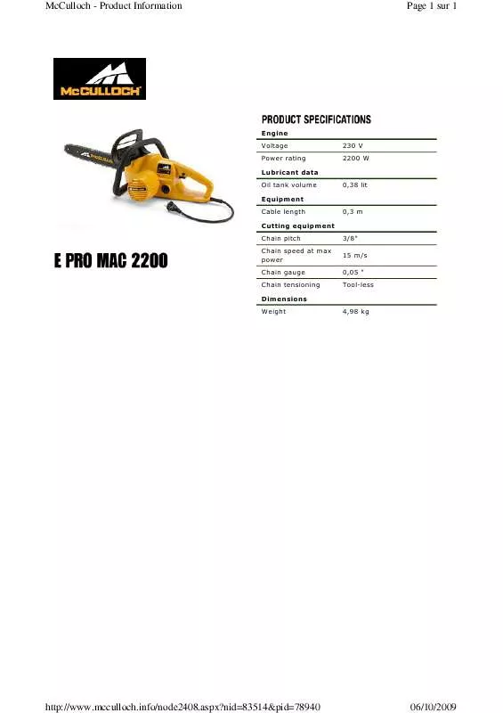 Mode d'emploi MC CULLOCH E PRO MAC 2200