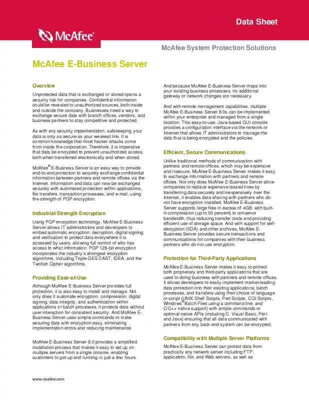 Mode d'emploi MCAFEE E-BUSINESS SERVER