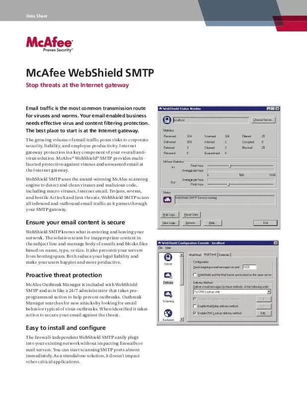 Mode d'emploi MCAFEE WEBSHIELD SMTP