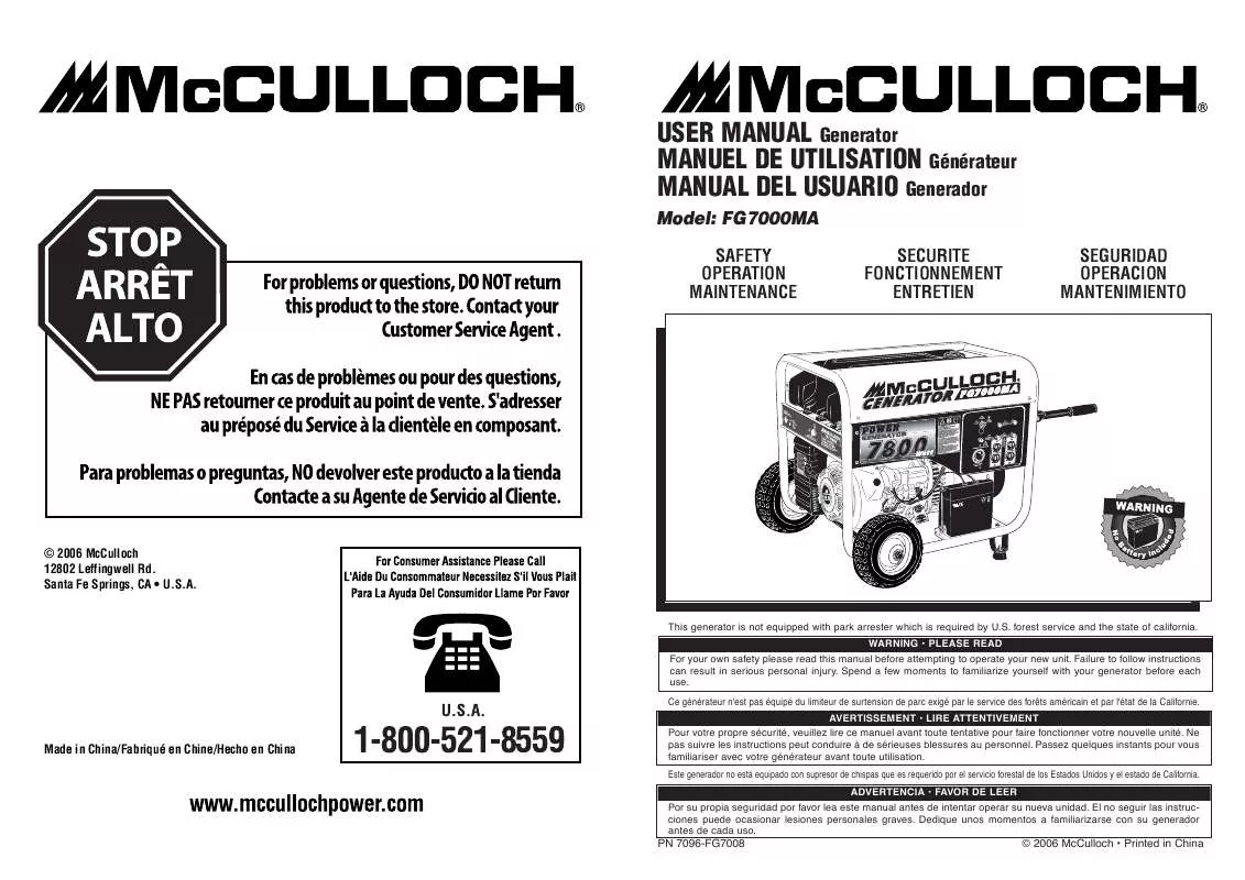 Mode d'emploi MCCULLOCH FG7000MA
