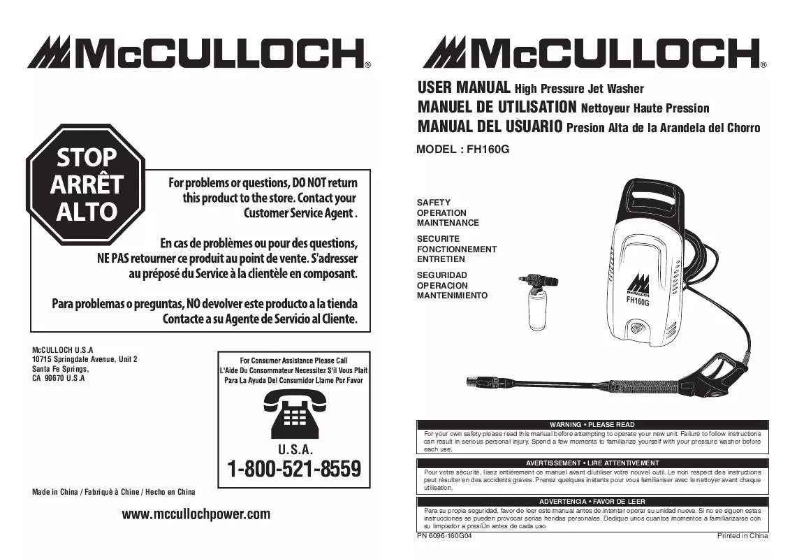 Mode d'emploi MCCULLOCH FH160G