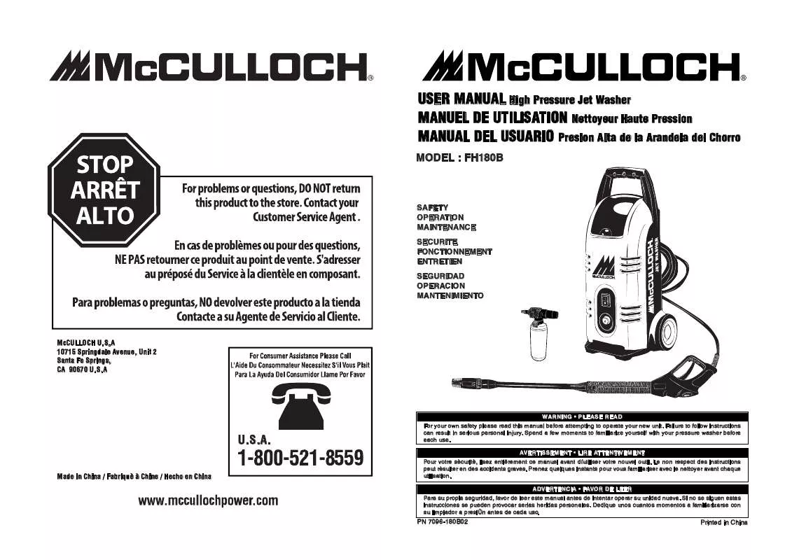 Mode d'emploi MCCULLOCH FH180B