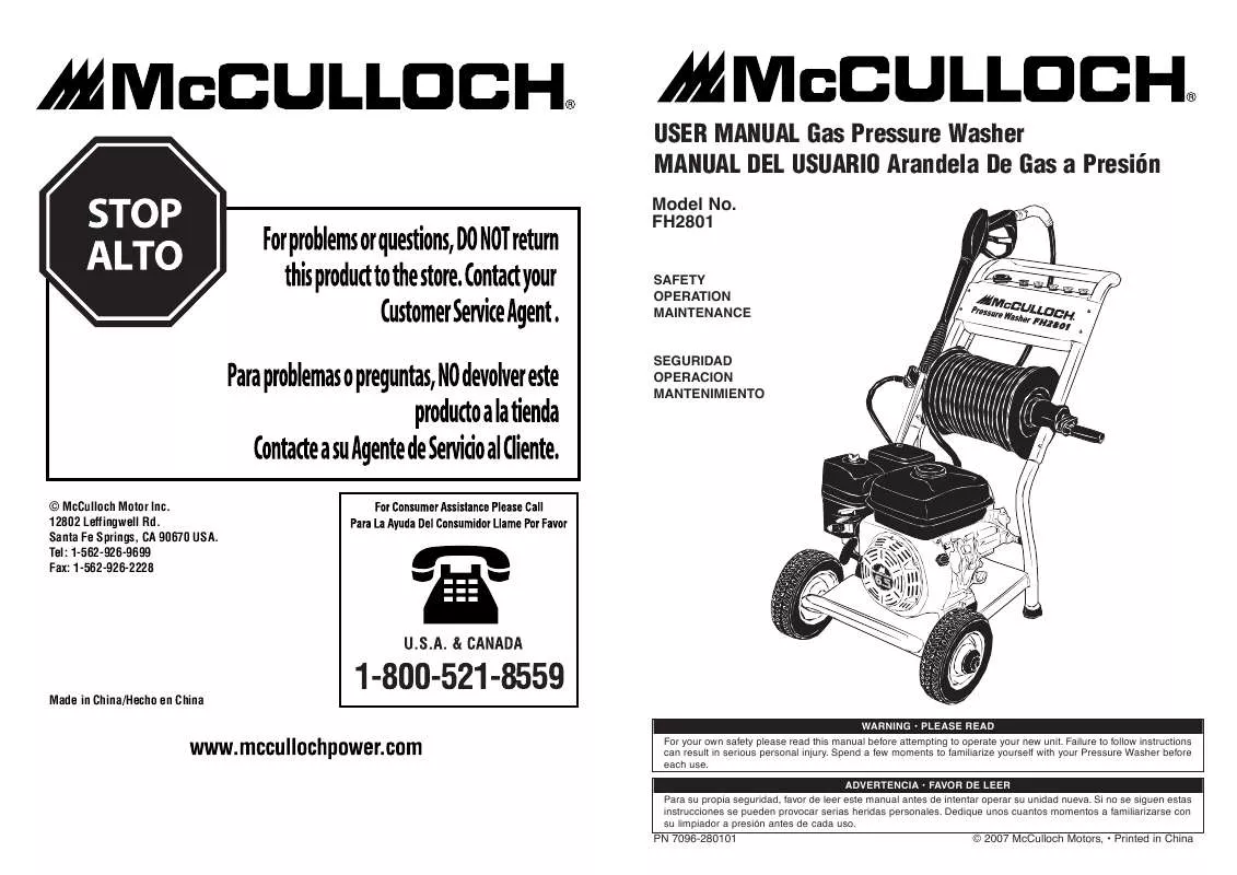 Mode d'emploi MCCULLOCH FH2801