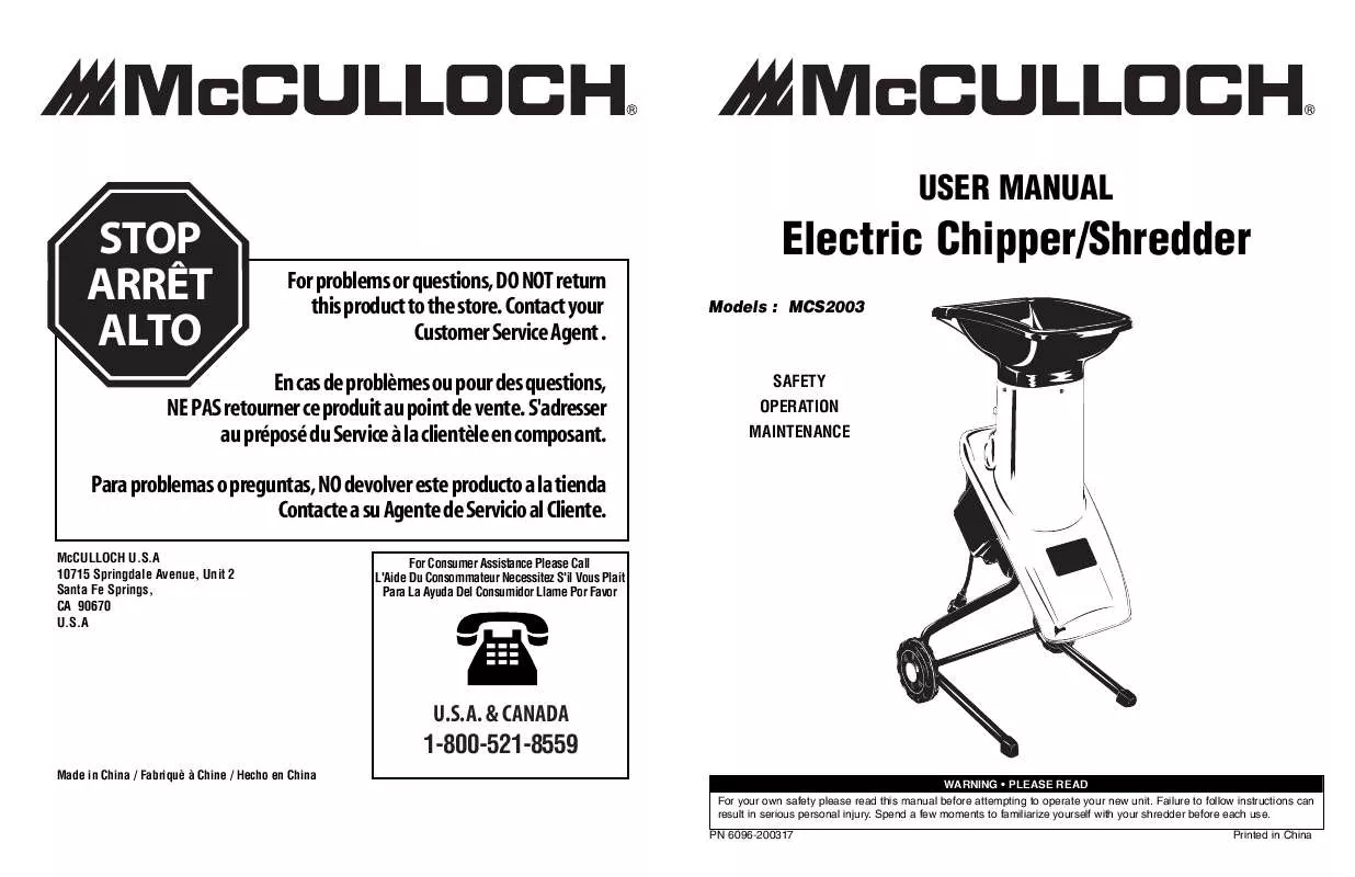 Mode d'emploi MCCULLOCH MCS2003