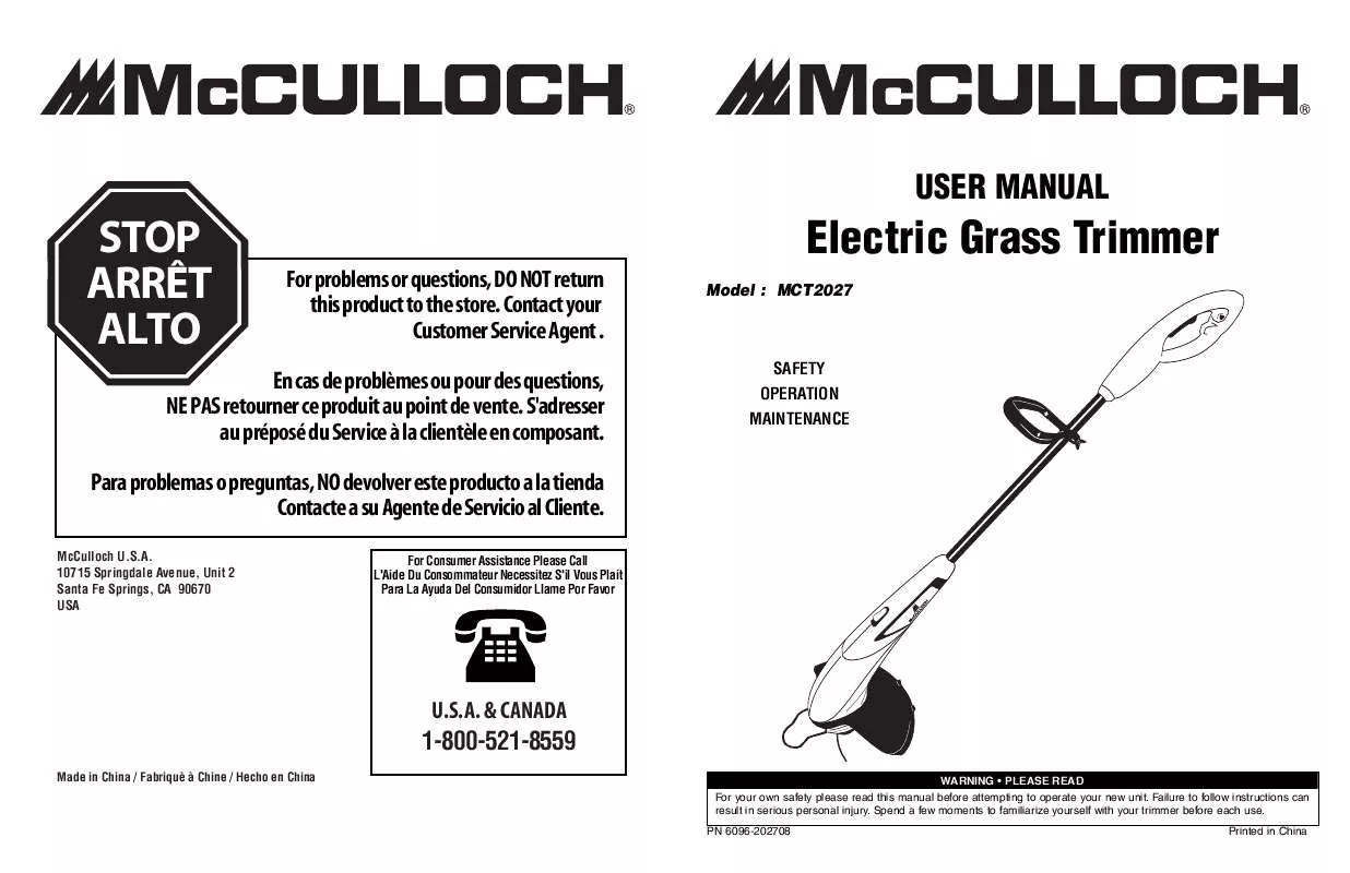 Mode d'emploi MCCULLOCH MCT2027