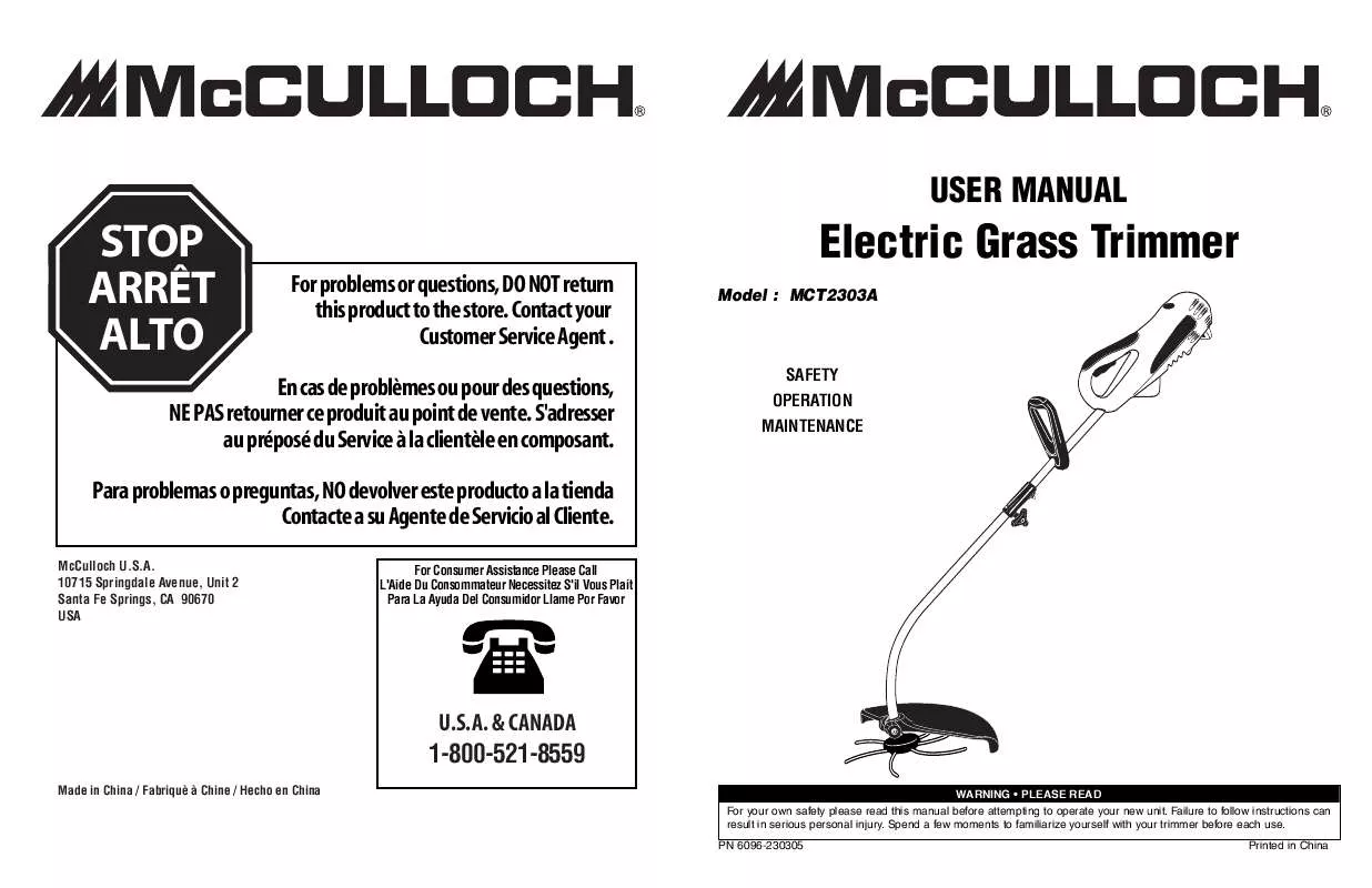 Mode d'emploi MCCULLOCH MCT2303A