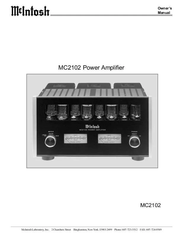 Mode d'emploi MCINTOSH MC2102 VACUUM TUBE POWER AMPLIFIER