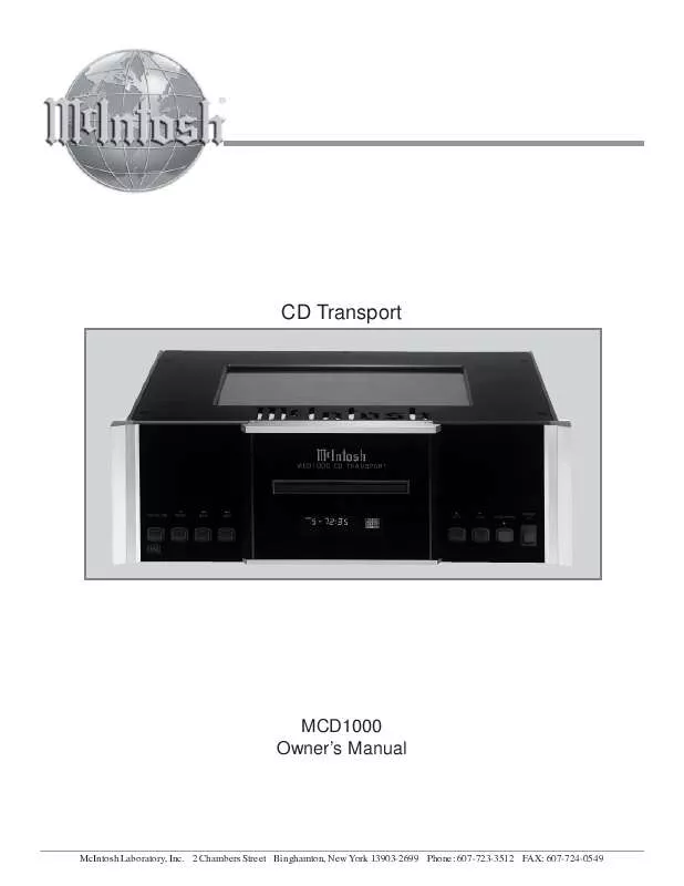 Mode d'emploi MCINTOSH MCD1000 CD TRANSPORT
