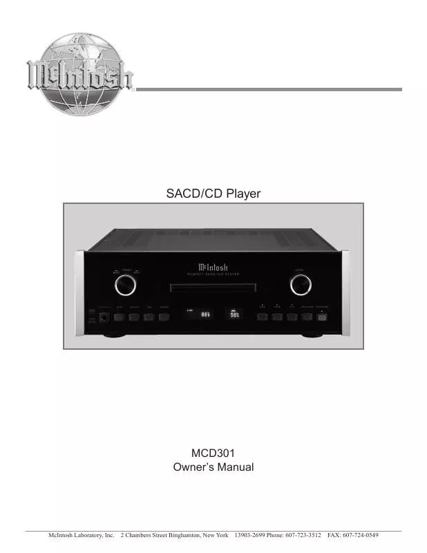 Mode d'emploi MCINTOSH MCD301 SACD/CD PLAYER