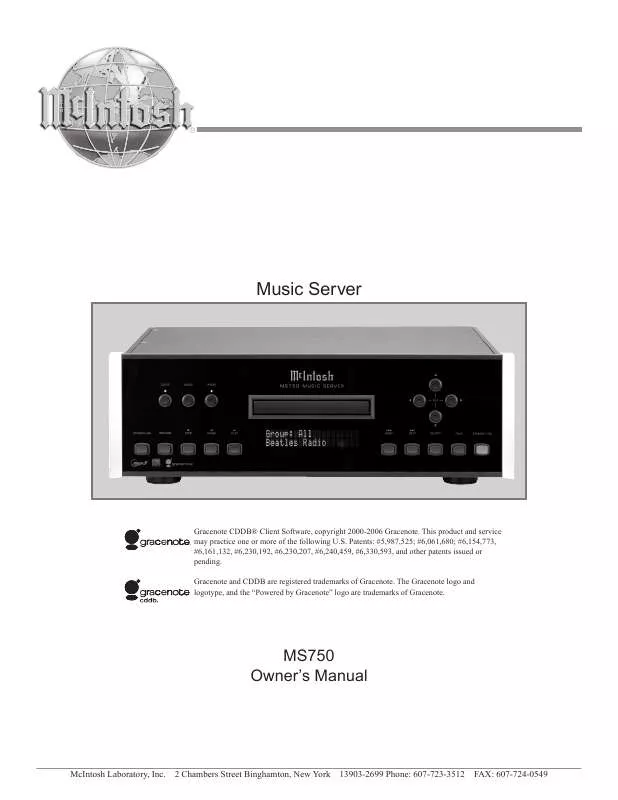 Mode d'emploi MCINTOSH MS750 750 GB MUSIC SERVER