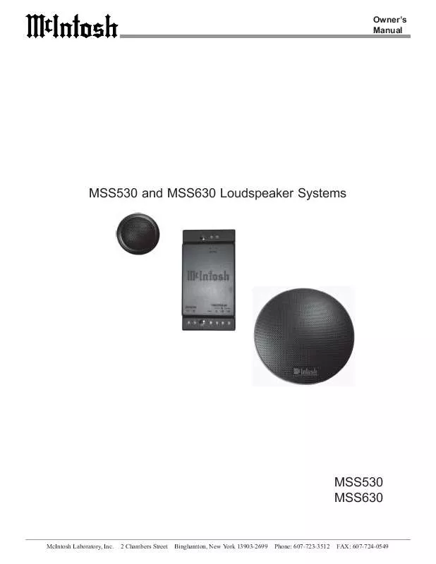 Mode d'emploi MCINTOSH MSS630 LOUDSPEAKER SYSTEM
