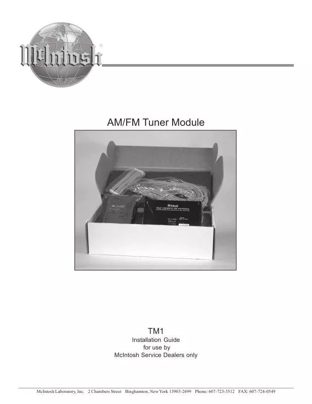Mode d'emploi MCINTOSH TM1 AM/FM TUNER MODULE
