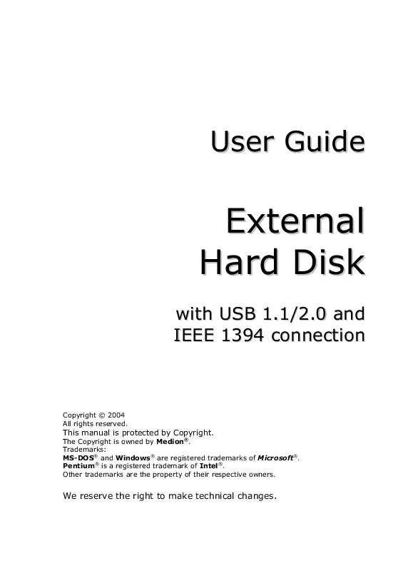 Mode d'emploi MEDION EXTERNAL HDD MD 40308